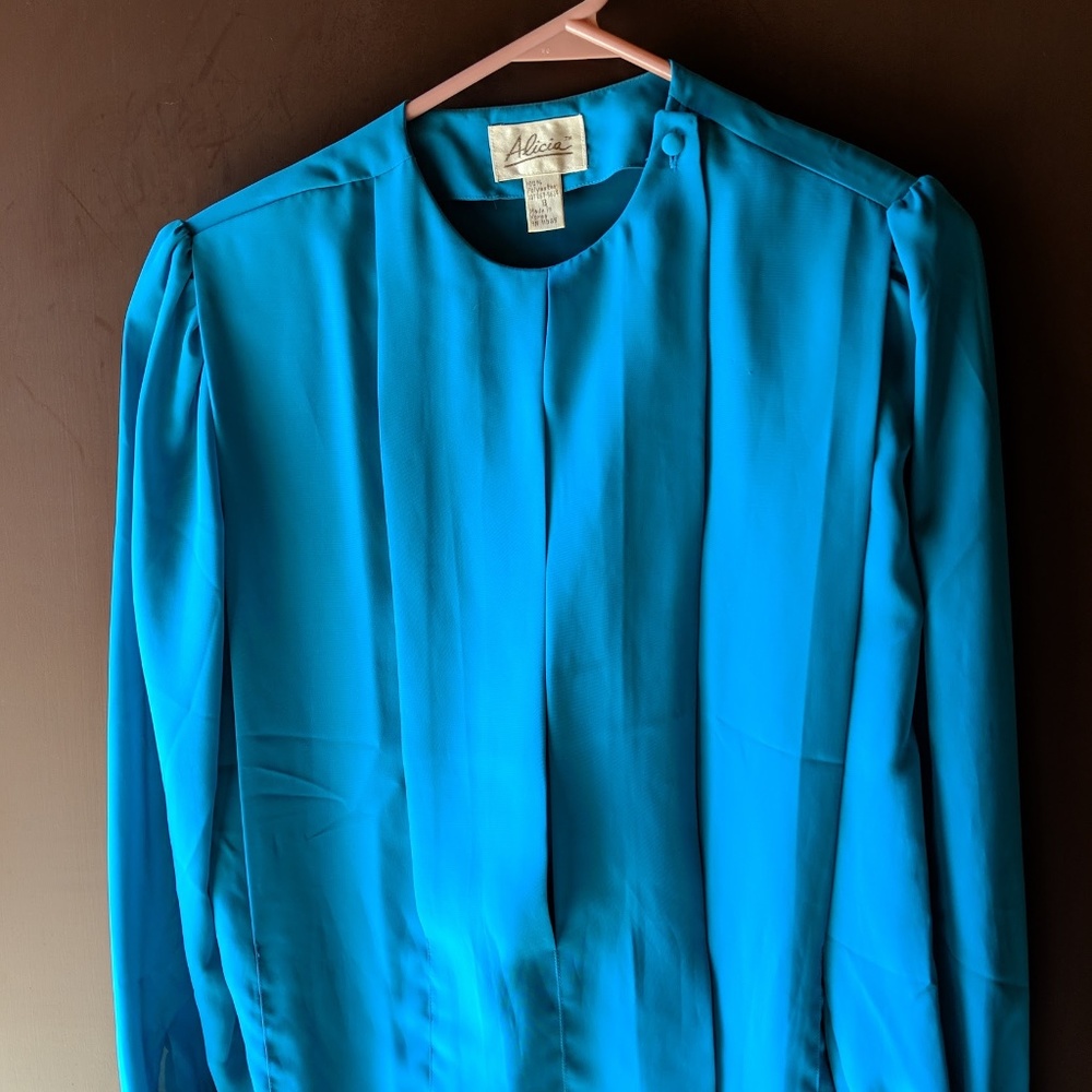Alicia Vintage Womens Blue Blouse. Size 8.